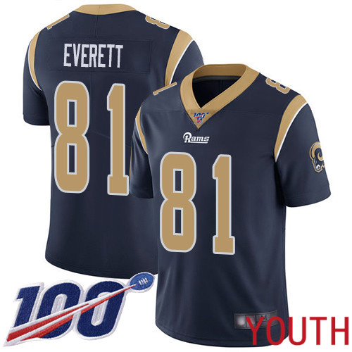 Los Angeles Rams Limited Navy Blue Youth Gerald Everett Home Jersey NFL Football #81 100th Season Vapor Untouchable